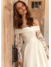 Off Shoulder Ivory Beaded Lace Satin Elegant Wedding Dress